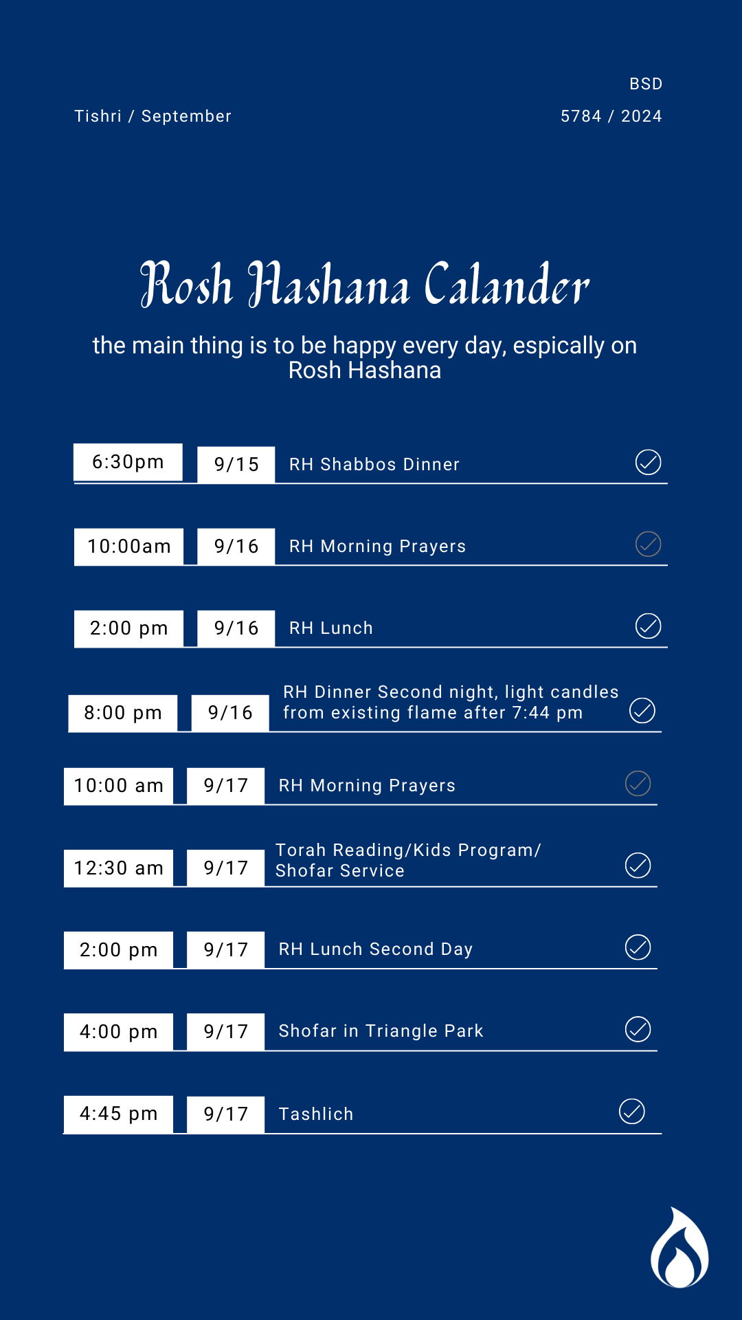 Rosh Hashana Schedule 